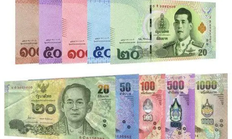 Berbagai pecahan uang kertas Baht Thailand