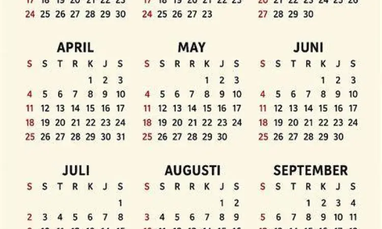Kalender Tahunan dan Minggu Gambar kalender tahunan lengkap dengan pembagian minggu
