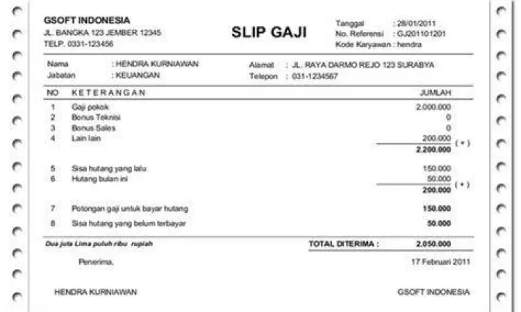 Ilustrasi slip gaji dan kalkulator
