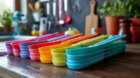 Alat Ukur Sendok Makan berbagai ukuran sendok takar di atas meja dapur