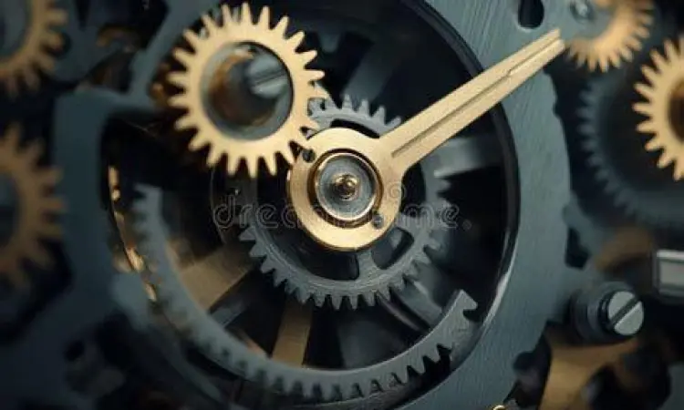 Mekanisme roda gigi jam untuk menghitung detik