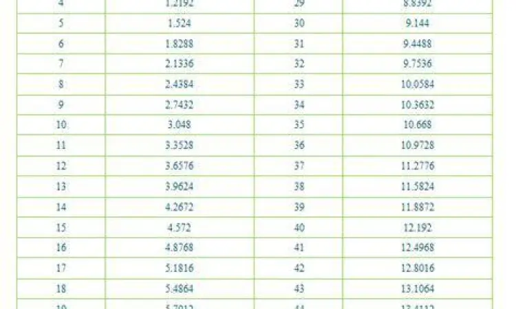 Visualisasi Konversi Kaki ke Meter Tabel perbandingan kaki dan meter