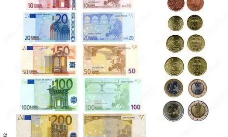 Mata Uang Euro Mata uang Euro dalam bentuk kertas dan koin