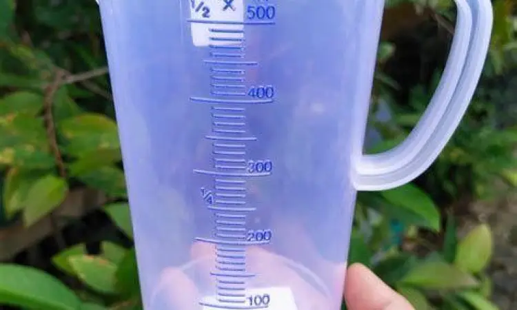 Gelas ukur menunjukkan volume 250ml atau 1/4 liter