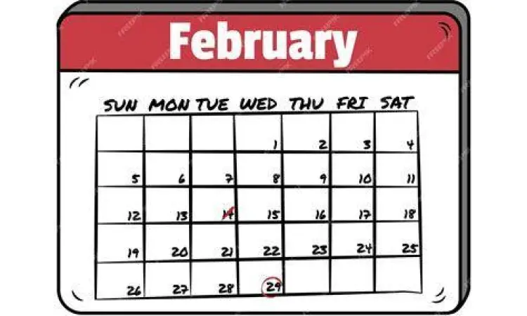 Tampilan kalender bulan februari tahun kabisat