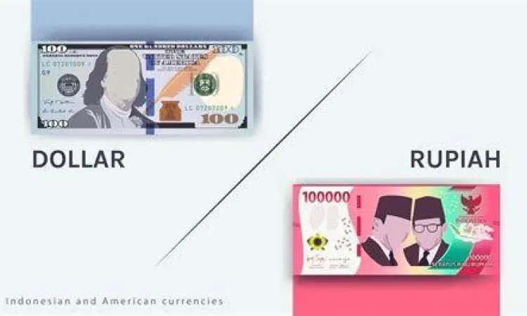 Dolar dan Rupiah Lembaran uang dolar dan rupiah sebagai ilustrasi nilai tukar