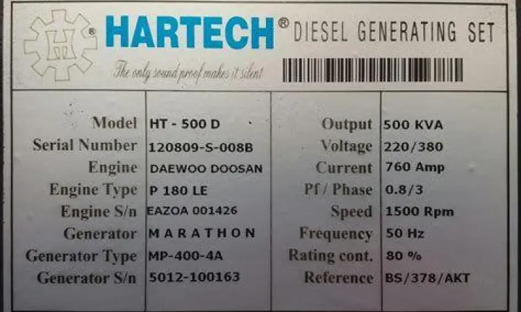 Spesifikasi Unit Genset Label spesifikasi pada genset kVA dan Watt