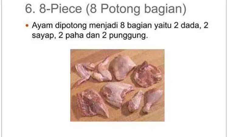 Potongan daging ayam mentah menjadi 8 bagian
