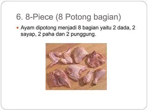 Teknik Potong Ayam 8 Bagian Potongan daging ayam mentah menjadi 8 bagian