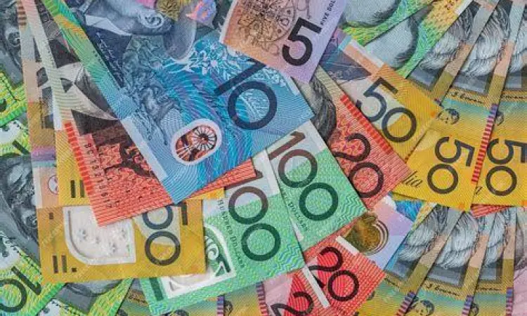 Dolar Australia AUD Lembaran uang dolar Australia yang menunjukkan nilai tukar AUD