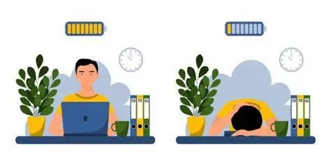 Produktivitas vs Burnout Ilustrasi perbedaan produktivitas dan kelelahan kerja