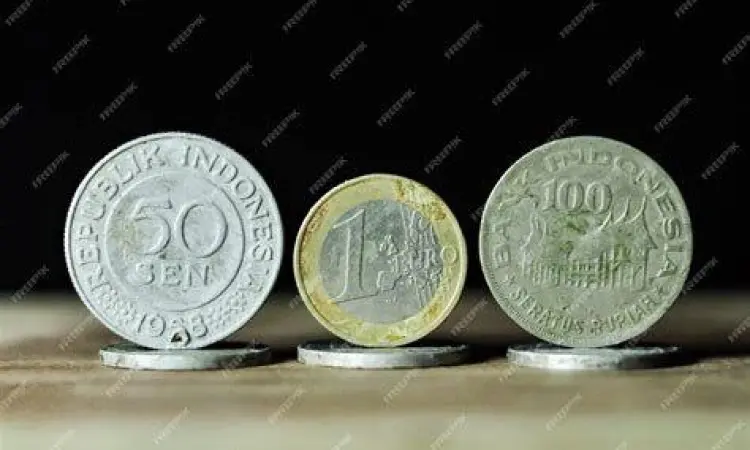 Perbandingan Euro dan Rupiah Uang kertas Euro dan koin Rupiah sebagai simbol konversi mata uang