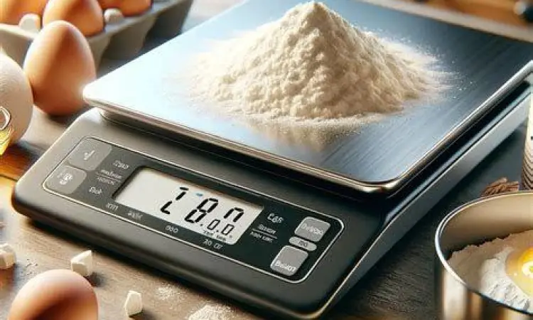 Menimbang bahan makanan di dapur