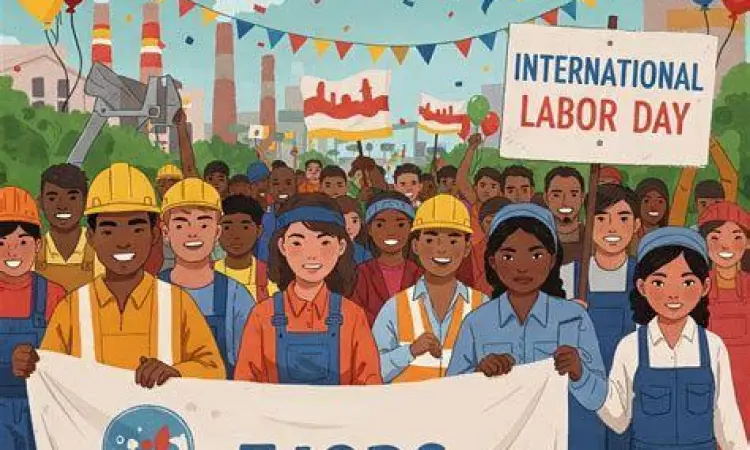 Ilustrasi perjuangan buruh internasional pada masa lalu