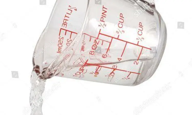 Menuangkan air ke gelas ukur secara presisi