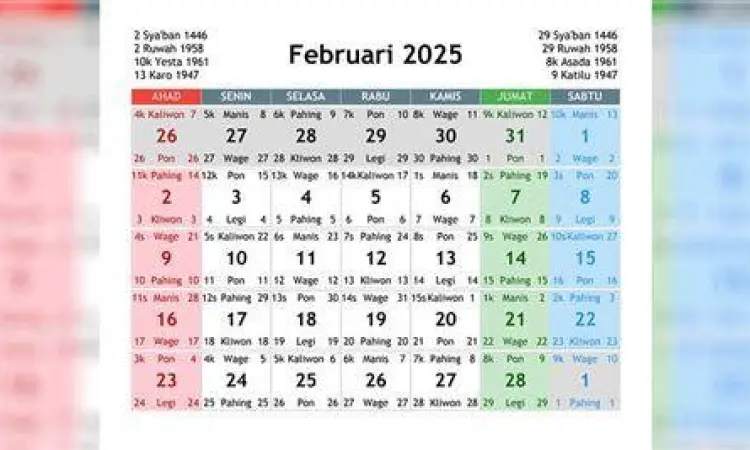 Kalender Jawa Februari 2025 Kalender Jawa Februari 2025 menunjukkan Sabtu Pon