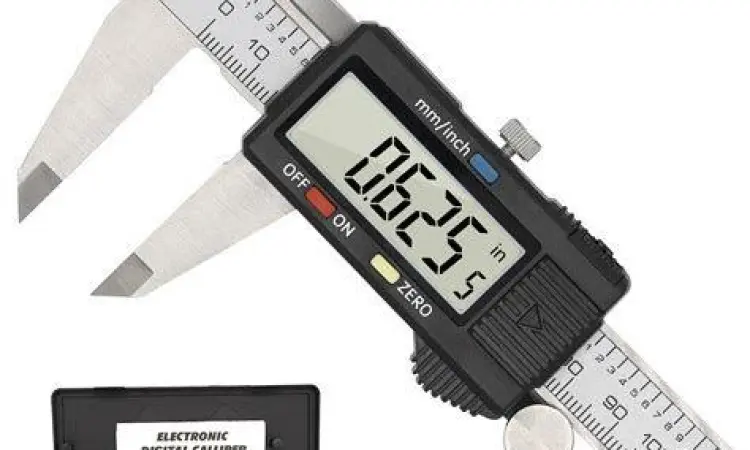 Alat ukur digital caliper mengukur komponen kecil dalam satuan inci