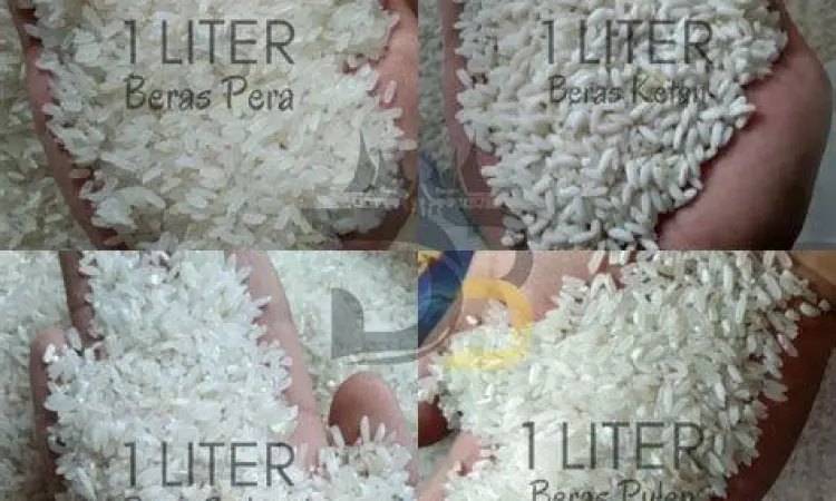 Beras putih di dalam wadah takaran liter