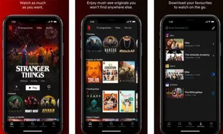 Netflix Mobile Interface Tampilan aplikasi Netflix di smartphone Android dan iOS