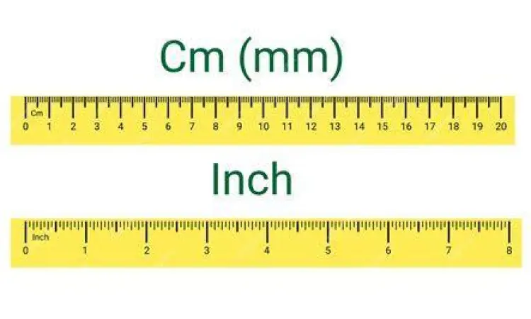 Perbandingan skala inci dan milimeter pada penggaris besi
